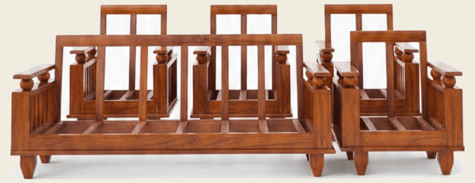Handcrafted Slatted Solid Wood Sofa Set