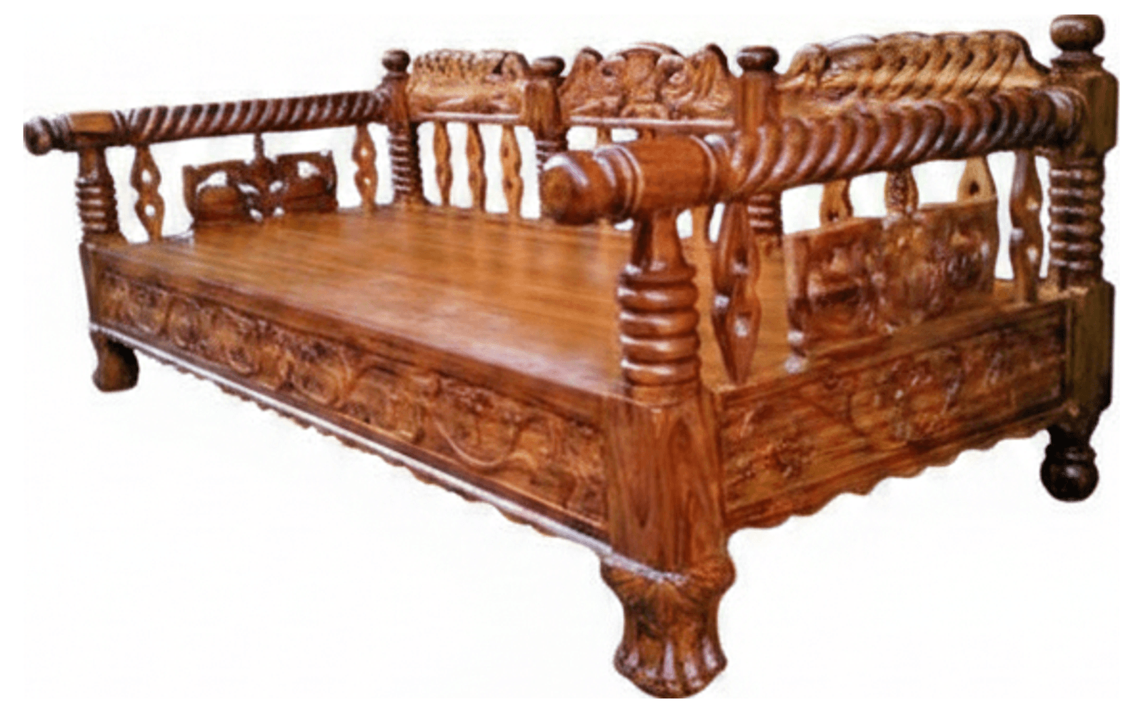 Handcrafted Solid Wood Diwan with Spiral Detailing