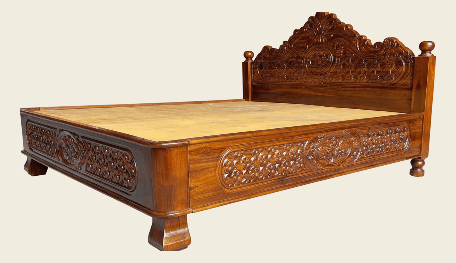 Ornately Carved Solid Wood Bed Frame