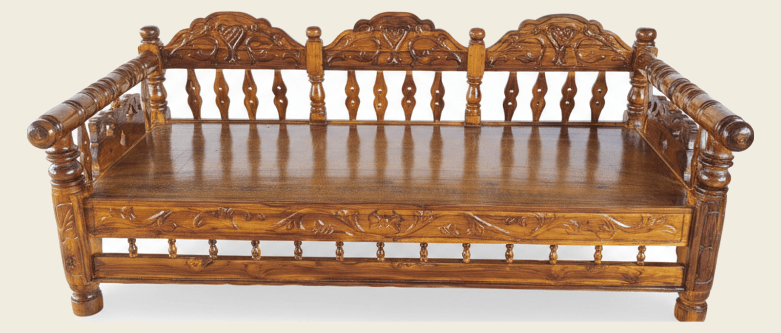Traditional Carved Solid Wood Three-Seater Settee
