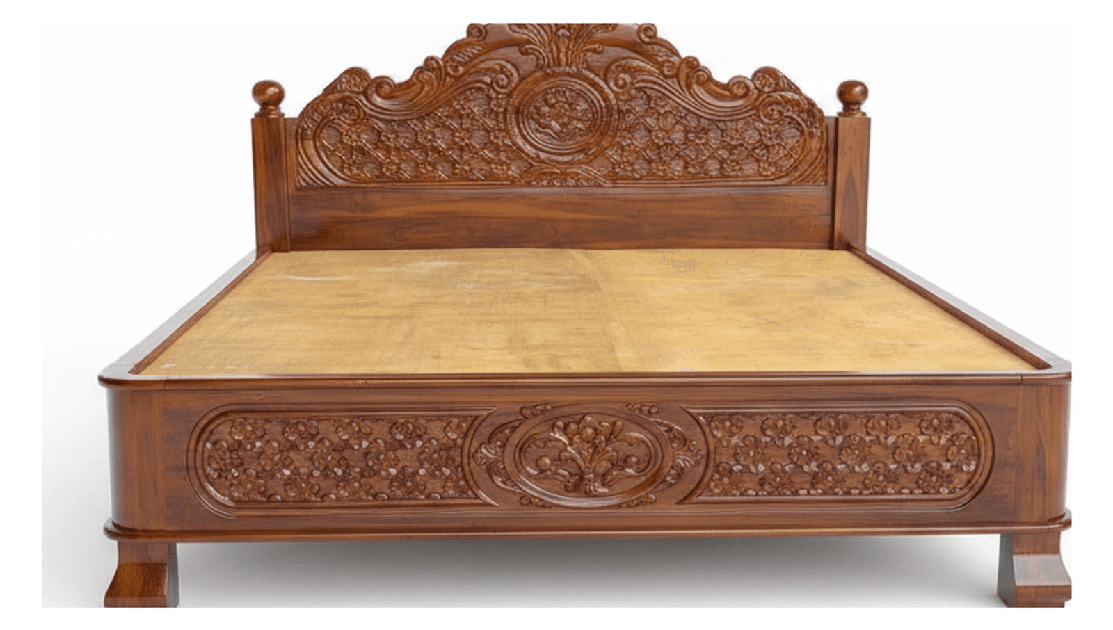 Ornately Carved Solid Wood Bed Frame